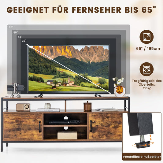 TV Meubel – Tv Kast – Lowboard – Tv Stand – Tv Dressoir – Geschikt voor tv’s tot 65 inch – 147 cm Breed – Vintage Bruin