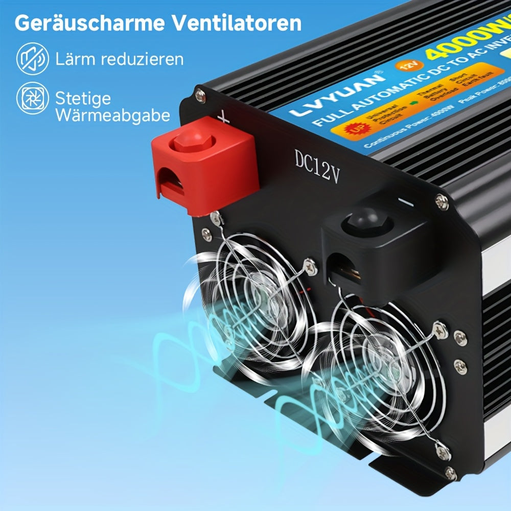 Power Inverter 12V naar 220V – Spanningsomvormer – Omvormer – Converter – Accu Omvormer – 4000W Continu Vermogen – Draadloze Afstandsbediening