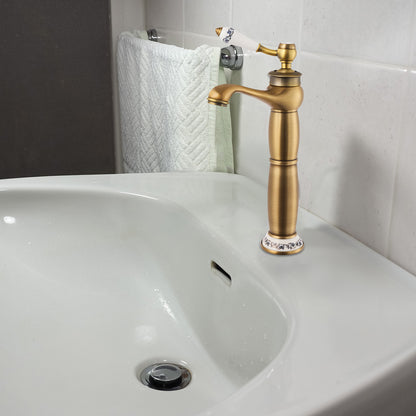 Badkraan – Badmengkraan – Thermostaatkraan – Mengkraan – Vintage Kraan – Gouden Messing Afwerking – Keramisch Hendel – Uitloop 22,5 cm