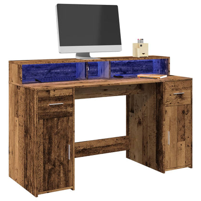 Bureau – Schrijftafel – Werkplek – Laptoptafel – Oud Hout – RGB LED Verlichting – Ruime Opbergruimte