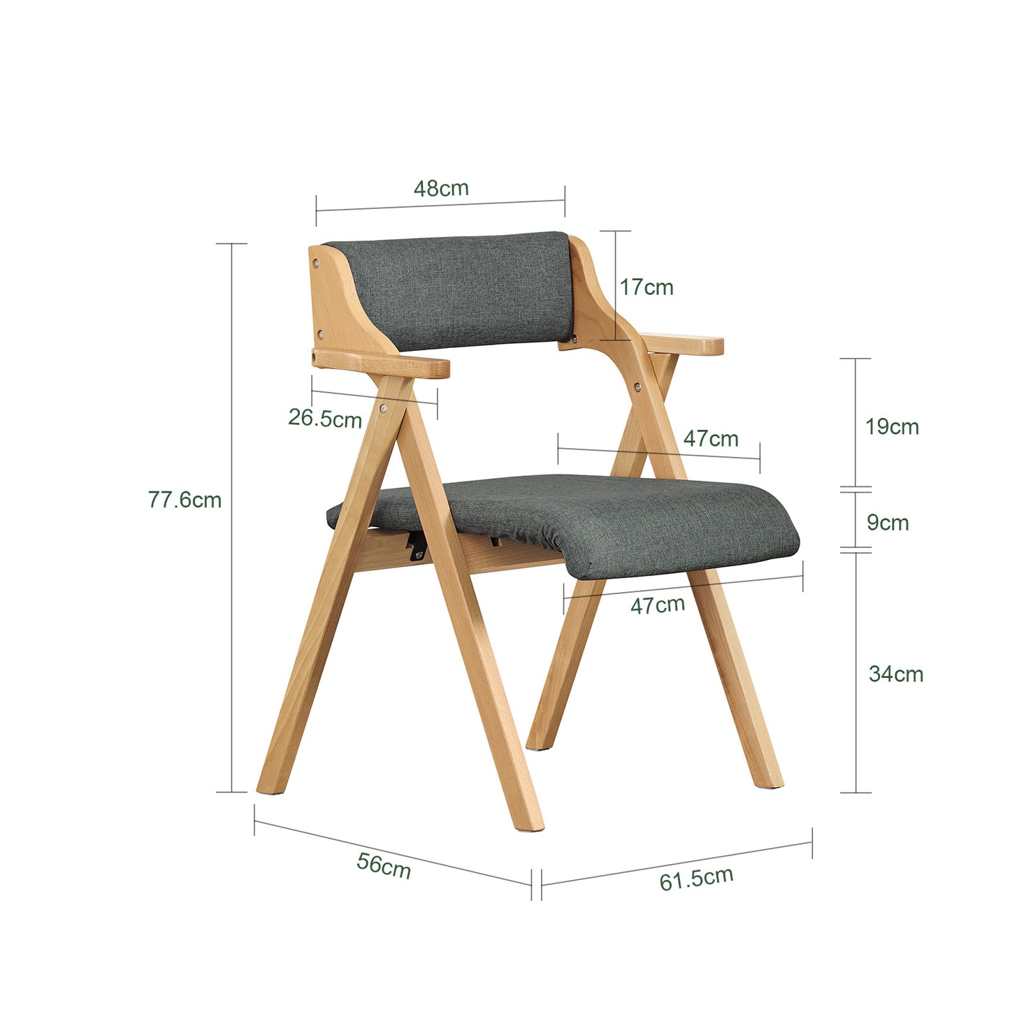 Folding Wooden Chair with Cushion – Pre-Assembled, Space-Saving Dining and Kitchen Chair, Padded Wooden Chair for Guests, Office, Balcony, Wedding, or Garden, Compact Folding Chair FST98