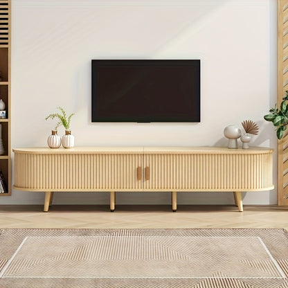 Tv-meubel – Tv-kast – Tv-unit – Mediaconsole – Opbergkast – Ovaal design – Rotan patroon – 180 cm breed – Verstelbare pootjes – Bamboe materiaal – Lichte en duurzame kast