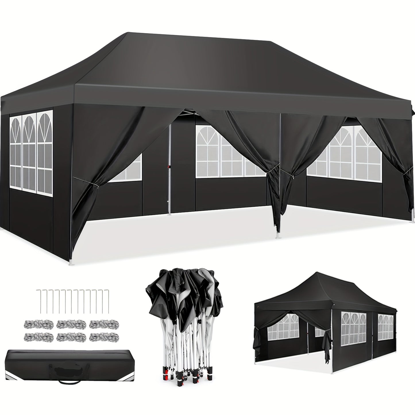 Pop-up Tent – Buitentent – Partytent – Markt Tent – Afneembare Zijwanden – Stevig Lichtgewicht Frame – 3,05x6,1 Meter - QUORE