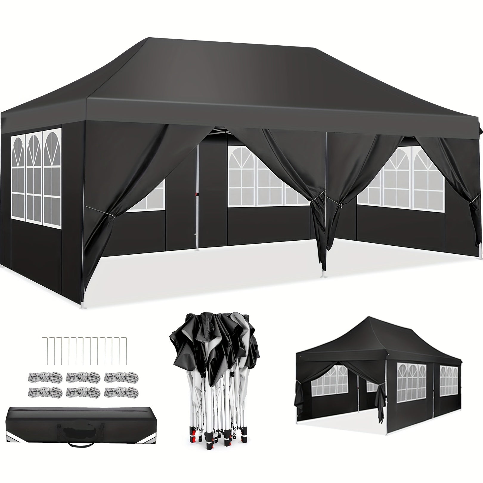 Pop-up Tent – Buitentent – Partytent – Markt Tent – Afneembare Zijwanden – Stevig Lichtgewicht Frame – 3,05x6,1 Meter - QUORE