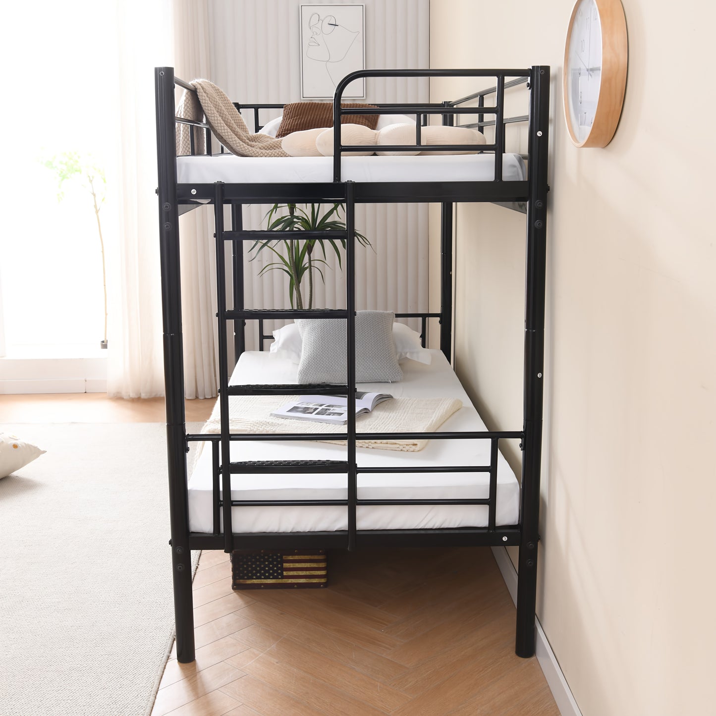 Stapelbed – Hoogslaper – Kinderbed – Tweekoonsbed – Etagenbed – Gedeeld Bed – Met Veiligheidsleuningen – Stevig Metalen Frame – 90x200 cm – Omschakelbaar tot 2 Eenpersoonsbedden