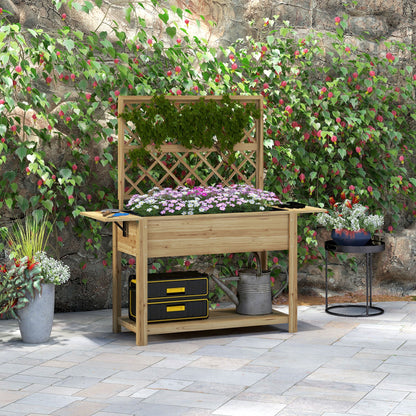 Plantenbak – Bloembak – Moestuinbak – Kweekbak – Verhoogde Bak – Hout – Met Trellis – 140x45x151 cm – Op Poten