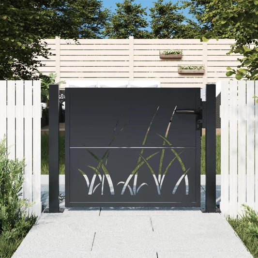 Tuinpoort – Sierhek – Hekwerk – Tuinafscheiding – Poort – Grasdesign – Staal – Antraciet – 105x80 cm – Onderhoudsarm – Duurzaam