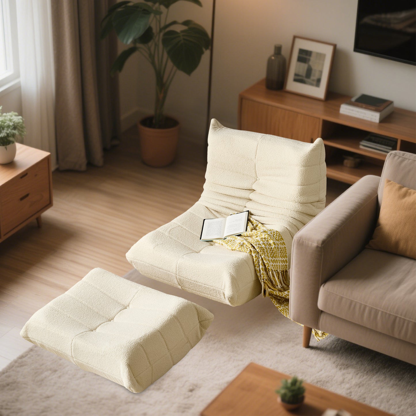 Relaxation Armchair Sofas with Removable Backrest And Seat Cushions, Lazy Sofa Indoor Seat Cushions with Comfortable, Extra Thick Padding for Bedroom, Living Room, White, Green.