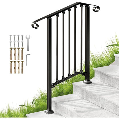 Buitenhandgreep – Buitenleuning – Trapleuning – Handrail – Stabiliteitshandgreep – Smeedijzer Zwart – Weerbestendig Poedercoating – 52,98x93,98 cm – Voor Beton En Hout