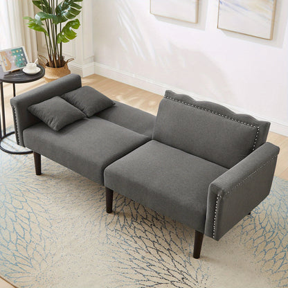 2-In-1 Bankbed – Slaapbank – Sofa Bed – Bedbank – Bank Sleeper – Verstelbare Rugleuningen – Houten Frame Donker Walnoot – Grijs – Comfortabel Schuim
