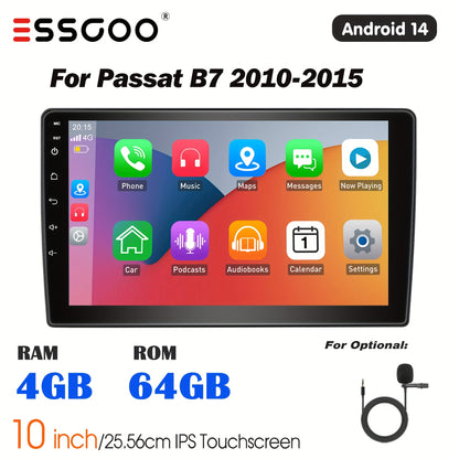 Multimedia Car Stereo – 2-DIN Autoradio – Auto Audio Systeem – Inbouw Radio – Touchscreen Radio – 10 Inch IPS Scherm – 4+64GB Geheugen – Android 14 – Wireless Connectiviteit