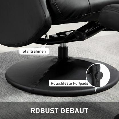 Relaxstoel – Fauteuil – TV-stoel – Draaistoel – Ligstoel – 360° Draaibaar – Verstelbare Rugleuning – Zwarte Kunstleren Bekleding – Draagkracht 150 Kg
