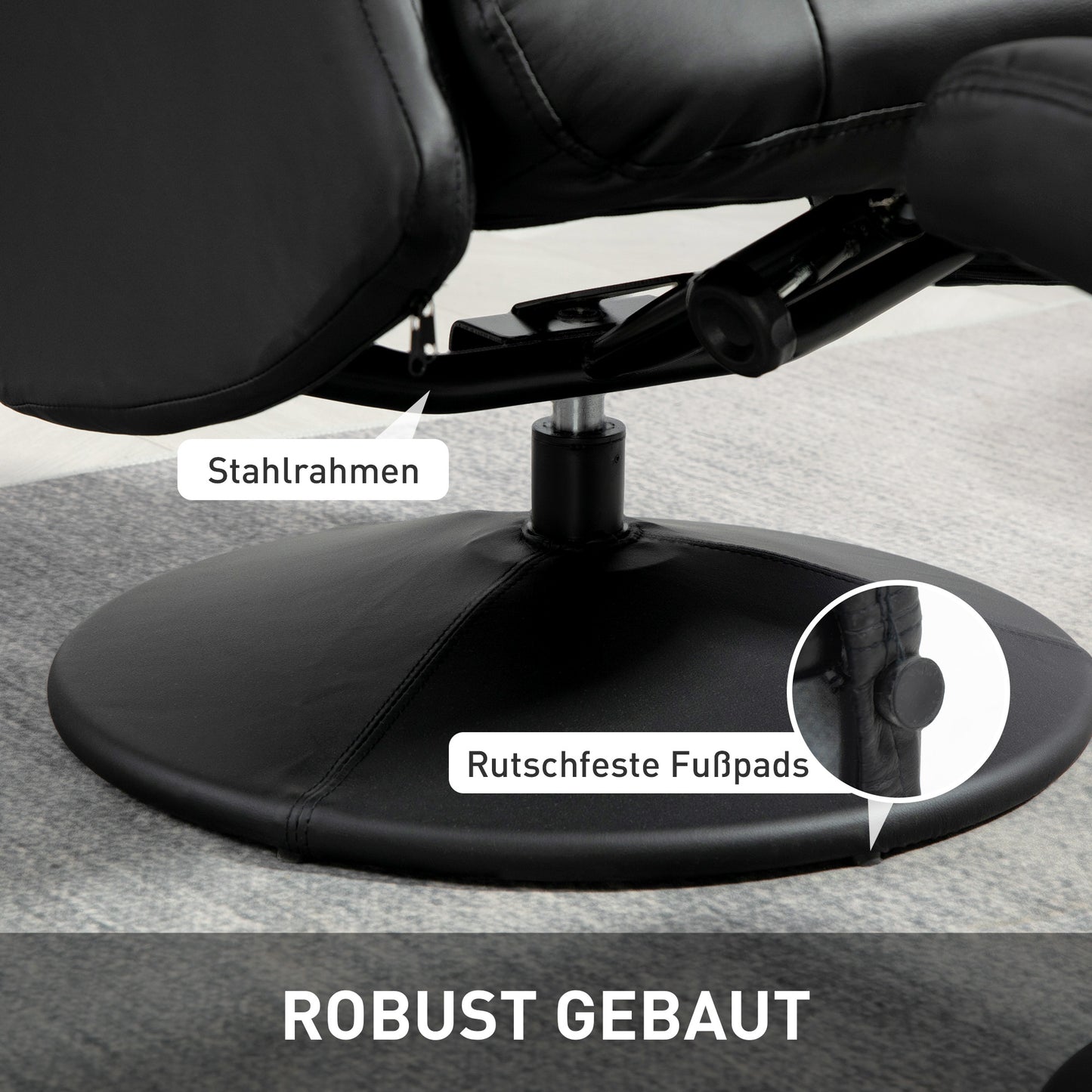 Bureaustoel – Kantoorstoel – Werkstoel – Draaistoel – Relaxstoel – Kunstleer Bekleding – Verstelbare Rugleuning Tot 130° – 360° Draaibaar – Zwart – Max 150 Kg