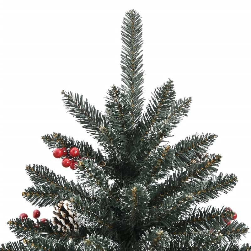 180cm Large Pre-Decorated PVC Artificial Christmas Tree with Stand - Full Tree with Pine Cones & Red Berries, Sturdy Steel Base, Dark Green & White Foliage, 30 Red/Black Ornaments, 28 Berry Clusters, 489 Pointed & 268 Straigh