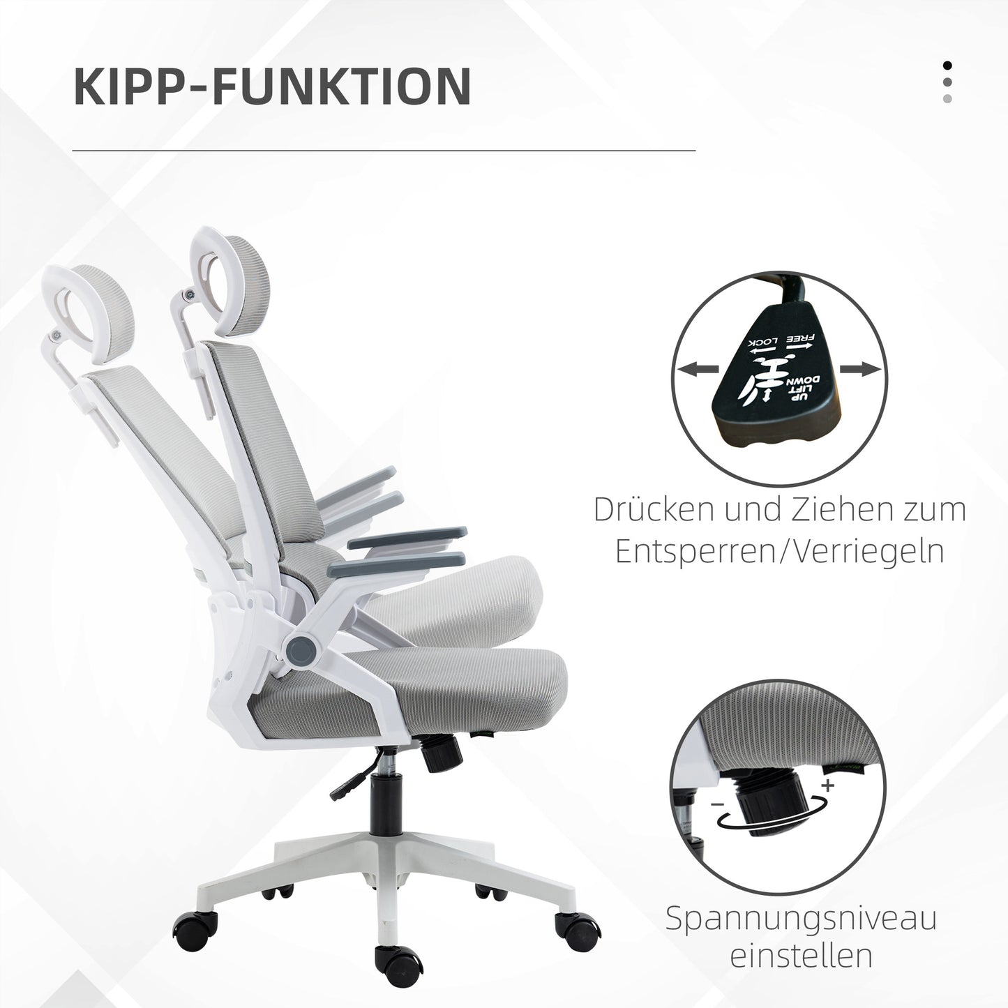 Bureaustoel – Bureaustoelen – Kantoorstoel – Office Chair – Draaistoel – Verstelbare Hoofdsteun – Mesh Rugleuning – Kantelfunctie – Tot 120 kg
