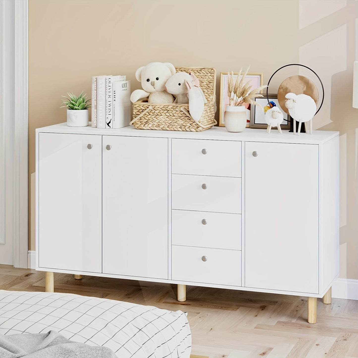 Kast – Dressoir – Opbergkast – Ladekast – Kabinet – Wit Hout – Ruime Opbergruimte – Stevig & Duurzaam Design