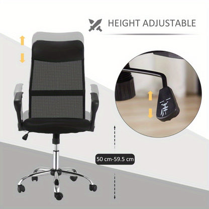 HOMCOM Ergonomic Office Chair Adjustable Height Mesh Computer Desk Chair with 360° Swivel & Tilt Tension Control, Breathable Black Mesh Backrest & Metal Frame, Manual Operation for Home Office & Gaming, Office Desk Chair, St
