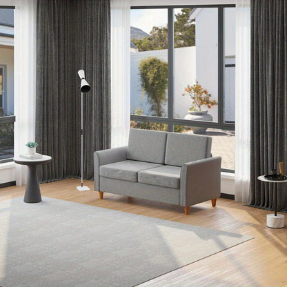 Modern Two-Seater Sofa with Removable Cushions - Thick Foam Padding & Sturdy Rubberwood () Frame, Gray -like Fabric, Easy-to-Assemble Futon Couch for Small Spaces, Apartments, Living Room, Bedroom, Office (141x70x78cm)