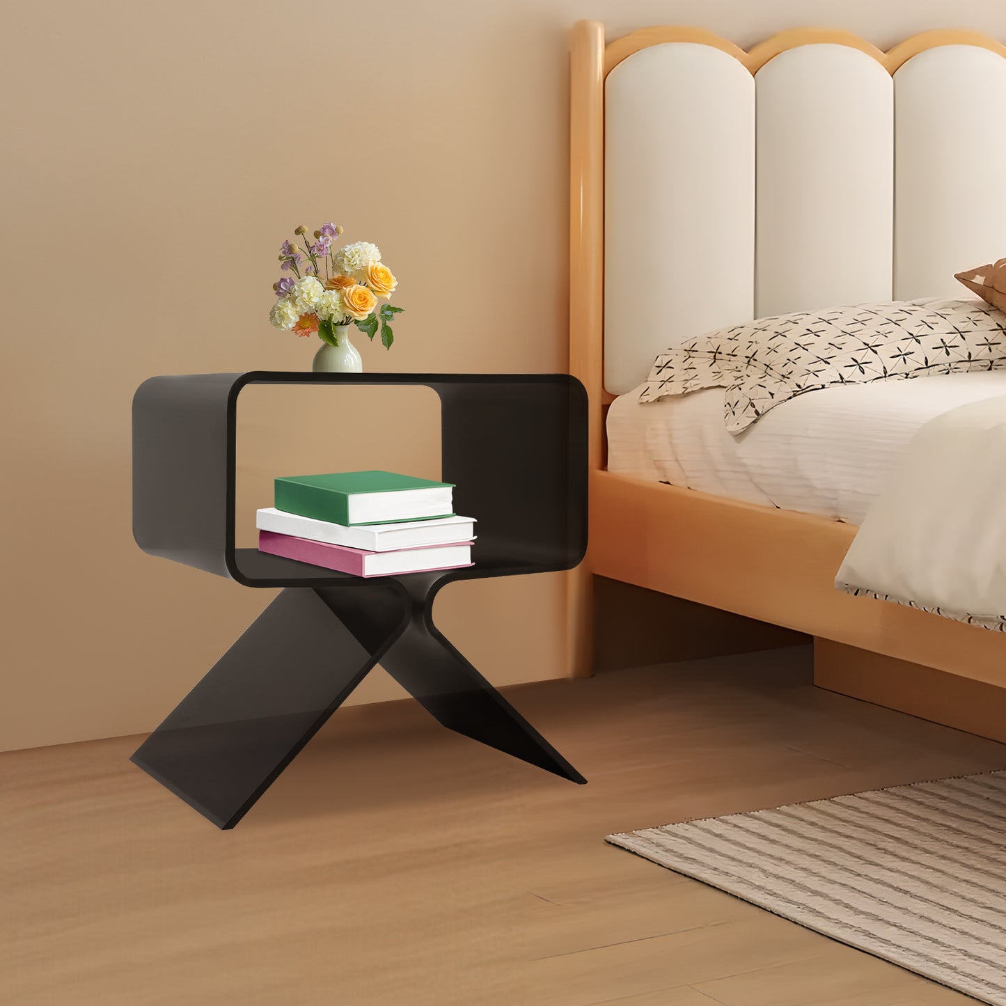 Bijzettafel – Salontafel – Nachtkastje – Banktafel – Sidetable – Zwart Acryl – Compact Ruimtebesparend Design – 2 Lagen – Gemakkelijk Schoon Te Maken – 40x30x45 cm