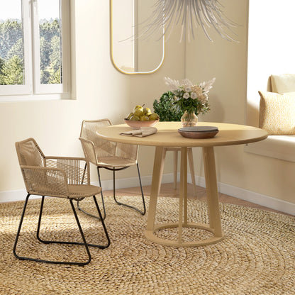Eetkamerstoel – Keukenstoel – Rattanstoel – Bistrostoel – Stoel Met Stalen Onderstel – Bohemian Vintage Industrieel Design – Gevlochten Touw Zitting – Antislip Poten – 56x59x74 cm – Set Van 2