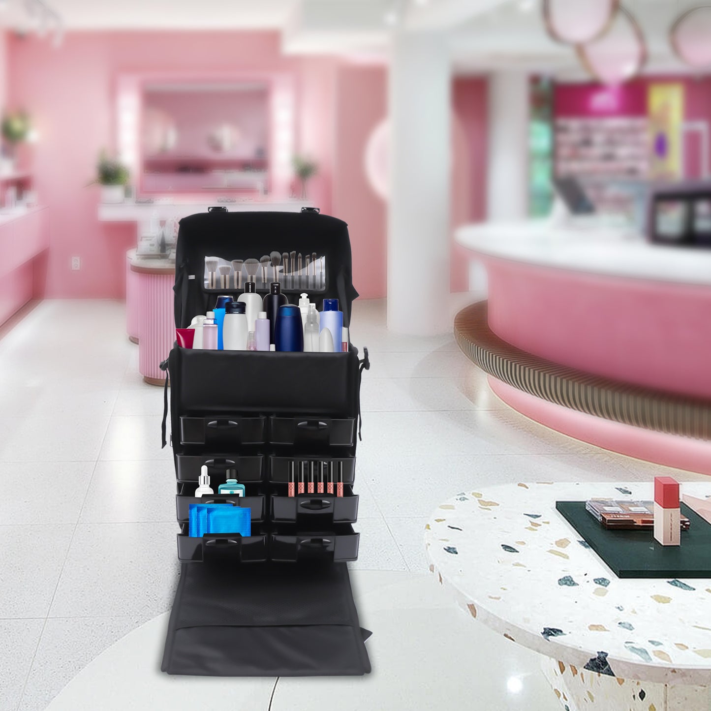 Makeup Train Case – Make-up Koffer – Beauty Case – Cosmeticatas – Make-up Organizer – Grote Capaciteit – Verstelbare Schouderband – Draagbare Trolley – Zwart