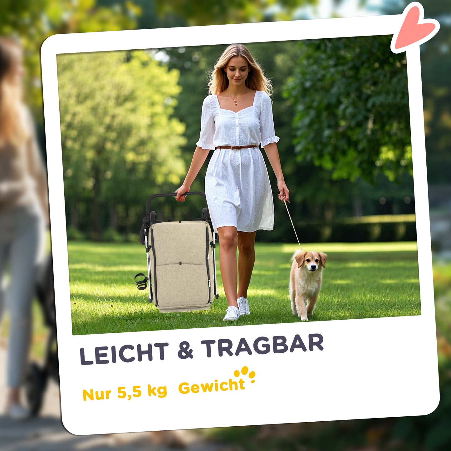 Hondenwagen – Wandelwagen – Draagkar – Huisdierwagen – Kinderwagen Hond – Lichtgewicht & Inklapbaar – Wasbaar Kussen & Mesh Ramen – Khaki