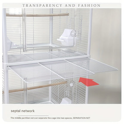 Vogelkast – Vogelkooi – Vogelhuis – Nestkast – Vogelnest – Dubbel Laags – Transparant – 46x46x99 cm – Stevig Synthetisch Staal – Mobiel Op Wieltjes