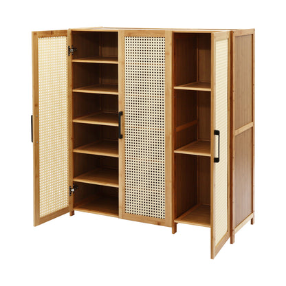 Schoenenkast – Schoenopberger – Schoenrek – Schoenkast – Schoenmeubel – Bamboe En MDF – Geventileerde Deuren – Ruim 89x33x100cm – Vrijstaand Design – Houtkleur