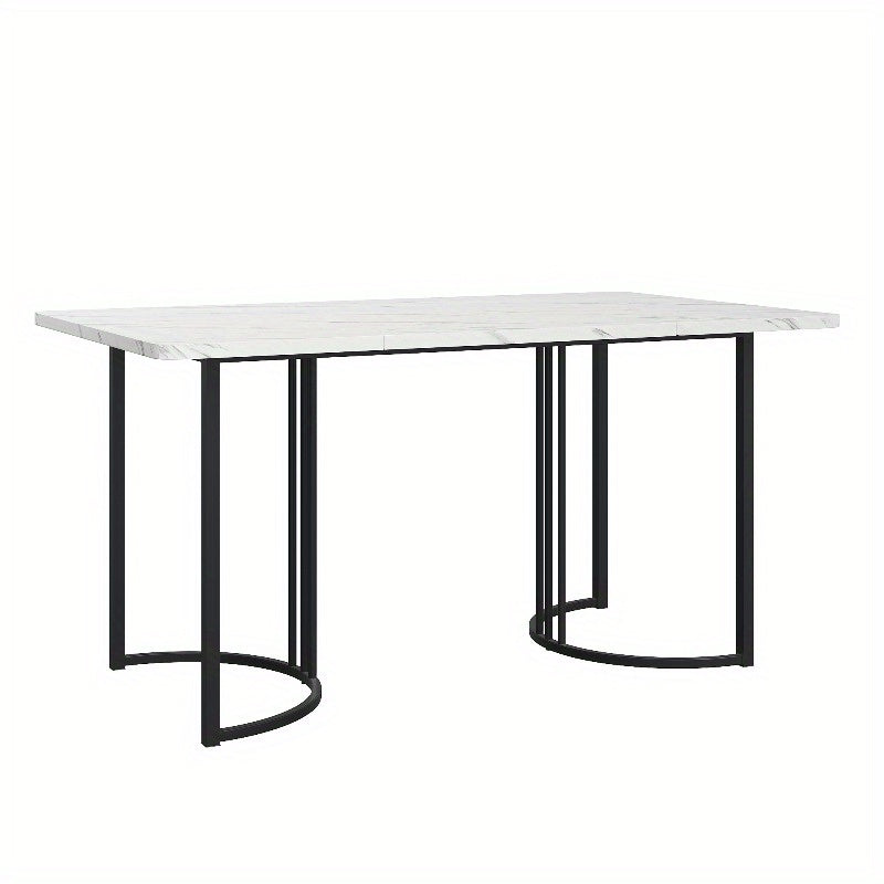 Modern Marmeren Eettafel – Keukentafel – Tafel – Dinertafel – Restauranttafel – Verstelbare Poten – Metalen Frame 140x80cm – Wit Zwart