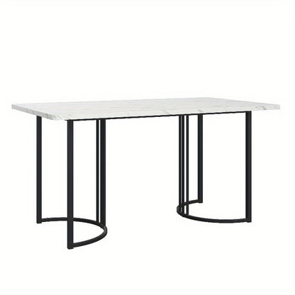 Modern Marmeren Eettafel – Keukentafel – Tafel – Dinertafel – Restauranttafel – Verstelbare Poten – Metalen Frame 140x80cm – Wit Zwart