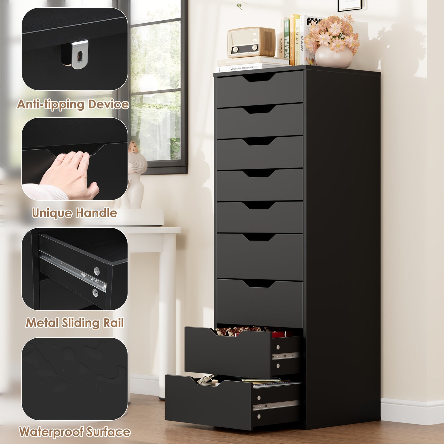 Witte Ladekast – Kommode – Dressoir – Opbergkast – Bureaukast – 6 Ruime Lades – Gouden Handgrepen – Duurzaam Massief Hout – 3.2 Cu Ft Opbergruimte