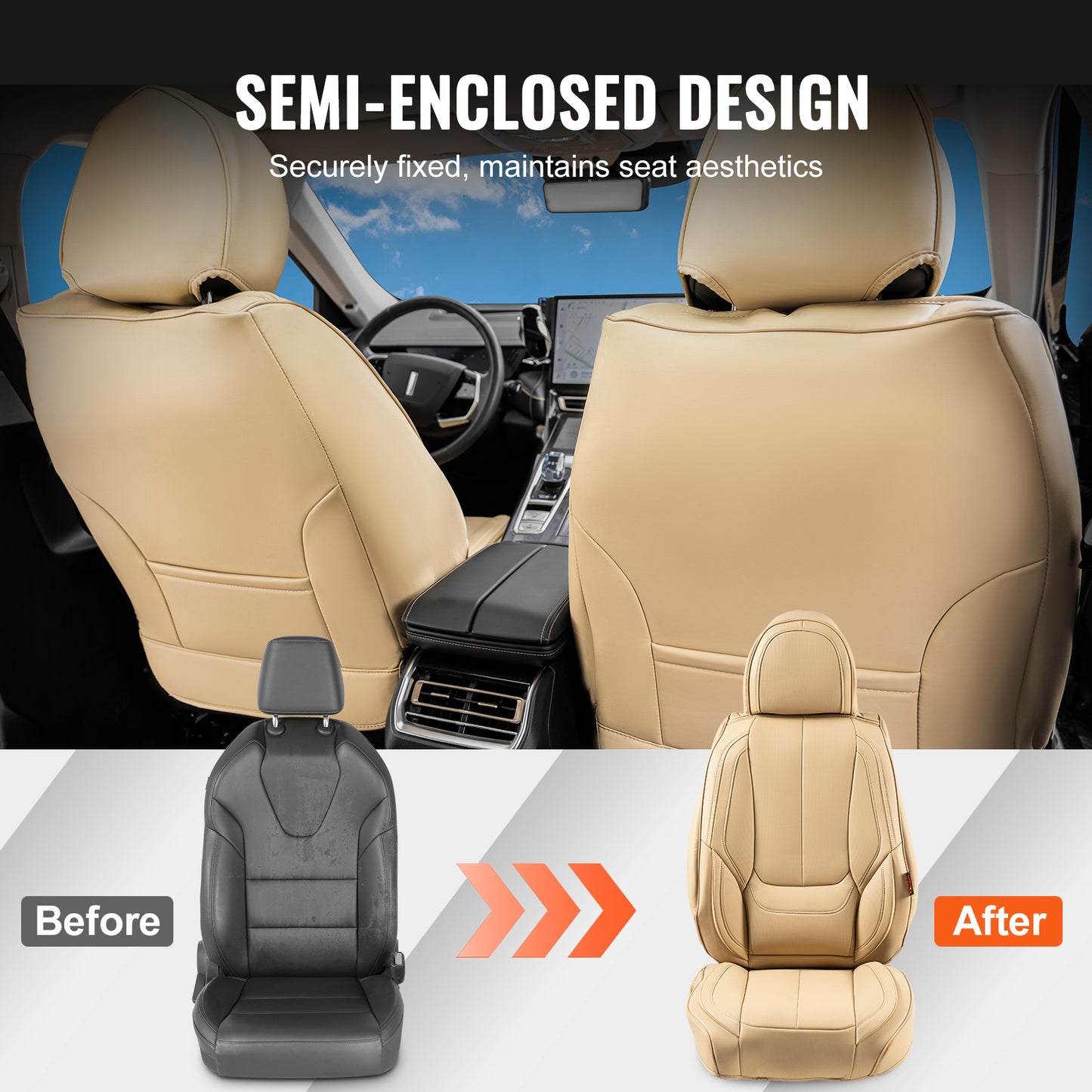 Universele Autostoelhoezen – Stoelhoes Auto – Autostoelbekleding – Autostoel Cover – Stoelhoes Set – Airbagvriendelijk – Dik Kunstleer Beige