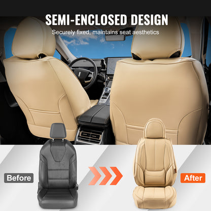 Universele Autostoelhoezen – Stoelhoes Auto – Autostoelbekleding – Autostoel Cover – Stoelhoes Set – Airbagvriendelijk – Dik Kunstleer Beige