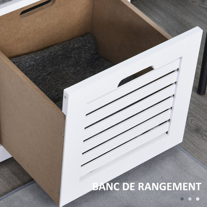 Schoenenbank – Schoenenkast – Opbergbank – Halbank – Zitbank – Met 3 Ventilerende Lades – Comfortabel Verwijderbaar Kussen – Wit – Compact 108x35x43 cm