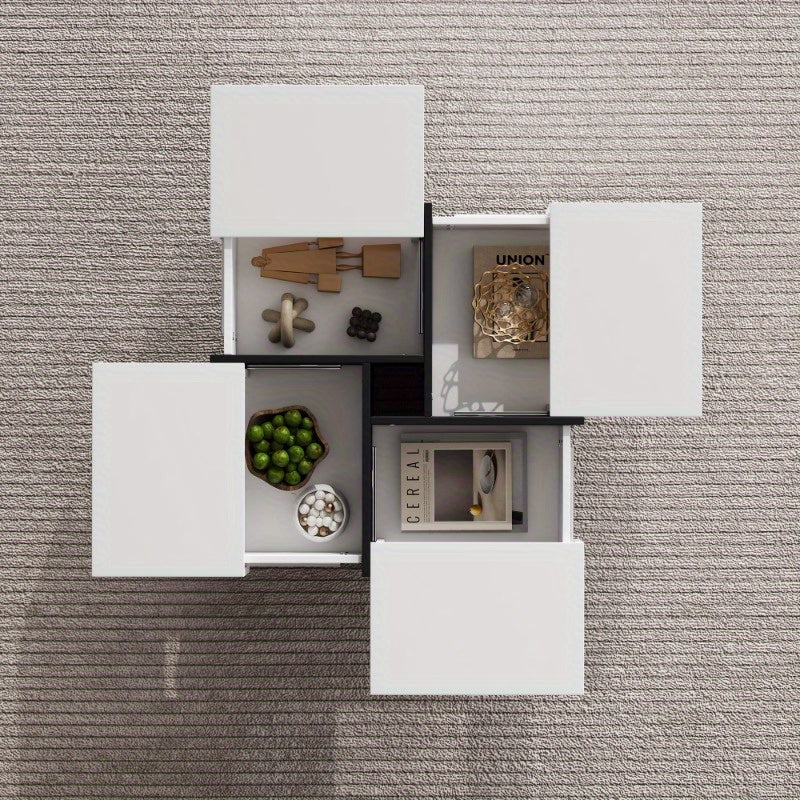 Salontafel – Woonkamertafel – Bijzettafel – Koffietafel – Tafel – Hoogglans Afwerking – 70x70x35 cm Met Opbergruimte En 4 Laden