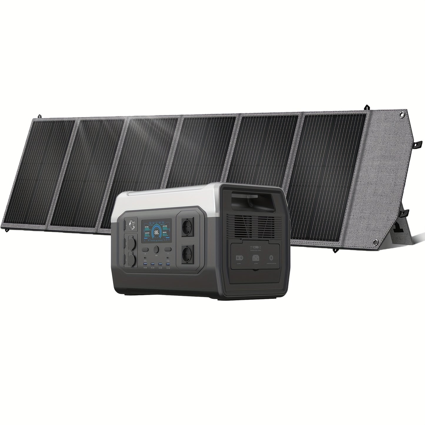 Draagbare generator – Stroomvoorziening – Noodstroom – Campinggenerator – Powerbank – 1800W vermogen – Compact vierkant design met 200W zonnepaneel