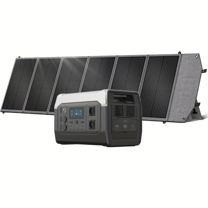 Draagbare generator – Stroomvoorziening – Noodstroom – Campinggenerator – Powerbank – 1800W vermogen – Compact vierkant design met 200W zonnepaneel