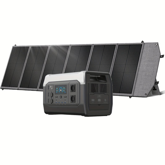 Draagbare generator – Stroomvoorziening – Noodstroom – Campinggenerator – Powerbank – 1800W vermogen – Compact vierkant design met 200W zonnepaneel