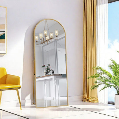 Vloerspiegel – Staande Spiegel – Passpiegel – Wandspiegel – Lengtespiegel – Goud Aluminium Frame – 162 x 53 cm – Gebogen Design