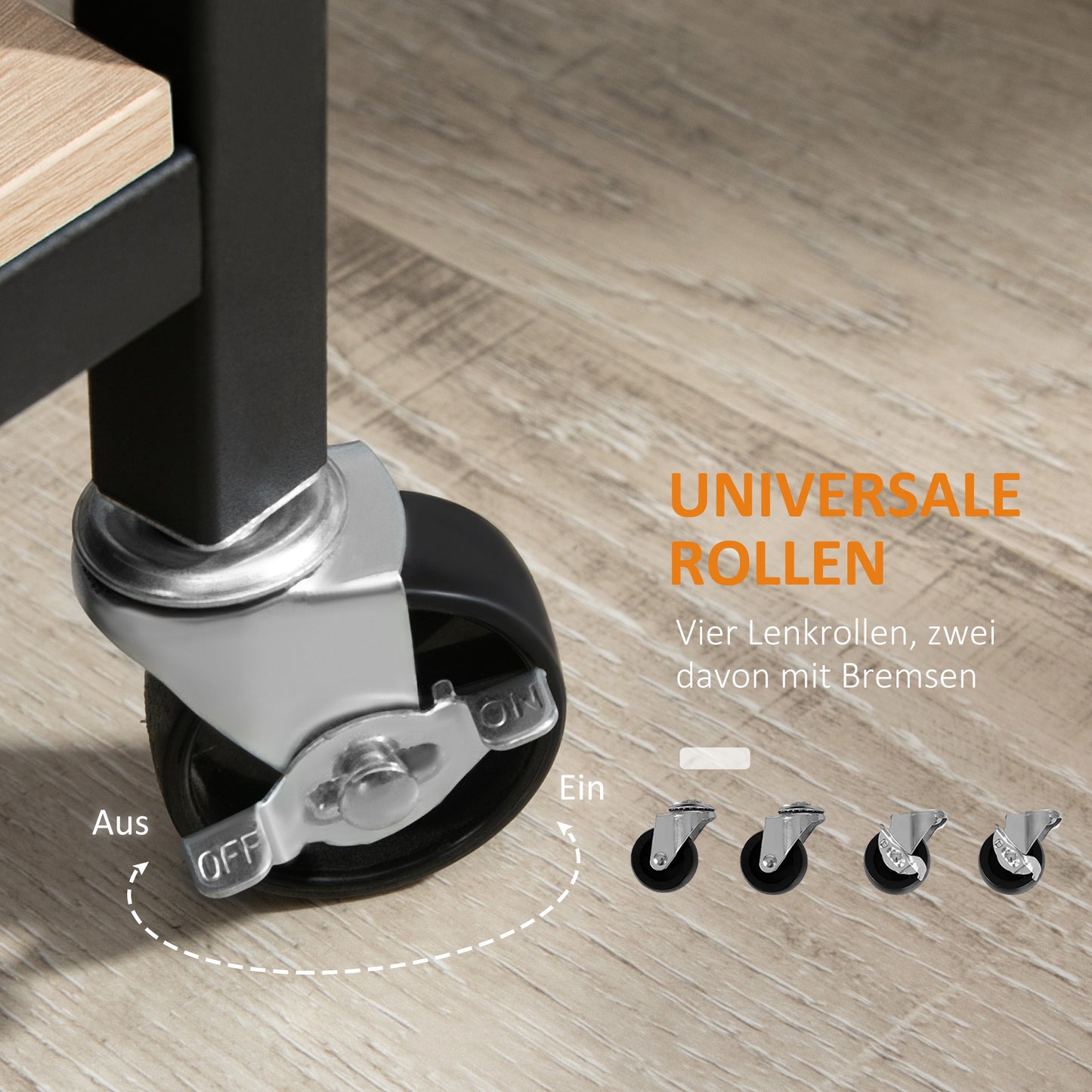 Keukenwagen – Serveerwagen – Keukentrolley – Opbergwagen – Werkwagen – Naturel Houtvariant – Stevig Staalframe – Compact 82x40x75 cm