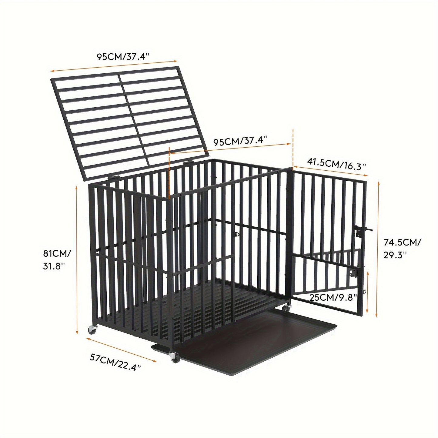 Hondenbench – Hondenkooi – Hondenhok – Hondenbox – Hondenkennel – 3 Deuren & 4 Wielen – Robuust Metaal & Afneembare Lade