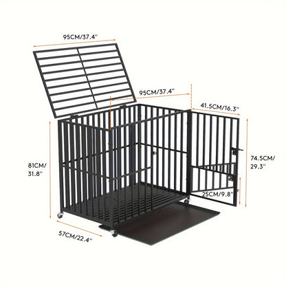 Hondenbench – Hondenkooi – Hondenhok – Hondenbox – Hondenkennel – 3 Deuren & 4 Wielen – Robuust Metaal & Afneembare Lade