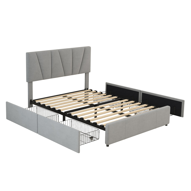 Double/Full Size Upholstered Platform Bed Frame with 4-Side Storage Drawers & Adjustable Headboard - Low-Profile Modern Bed, / Fabric, Metal/MDF Frame, No Box Spring Needed, Fits Twin to King Mattresses (Assembly Required)