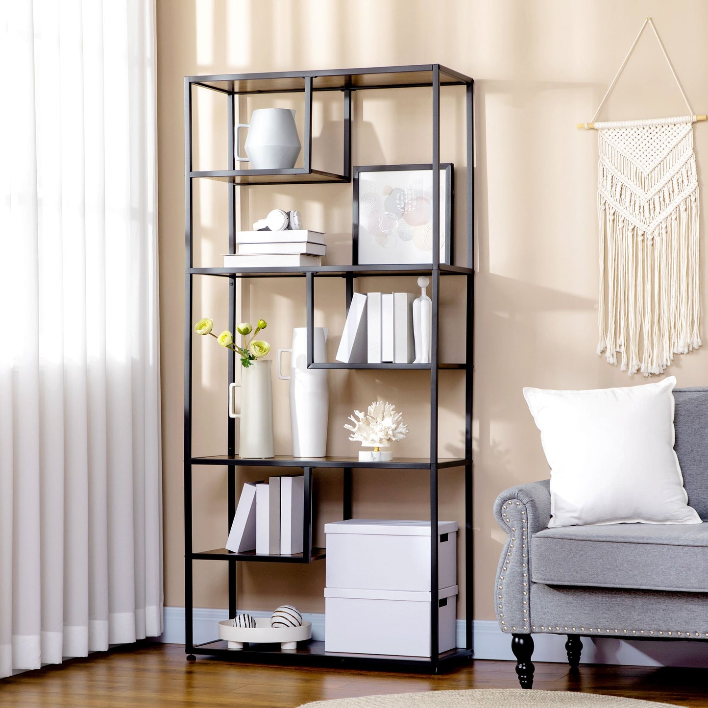 Opbergkast – Schoenenkast – Halmeubel – Opbergmeubel – Schoenenrek – Industriële Stijl – 7 Lade – Stalen Frame – 83x34x180 cm
