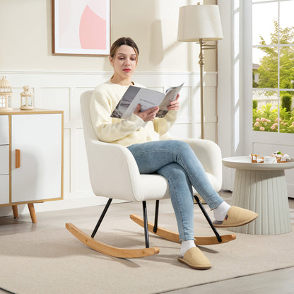Schommelstoel – Schommelstoel Met Bekleding – Wiegstoel – Relaxstoel – Lounge Stoel – Creme Wit – Zachte Velvet Bekleding – Brede Ergonomische Rugleuning