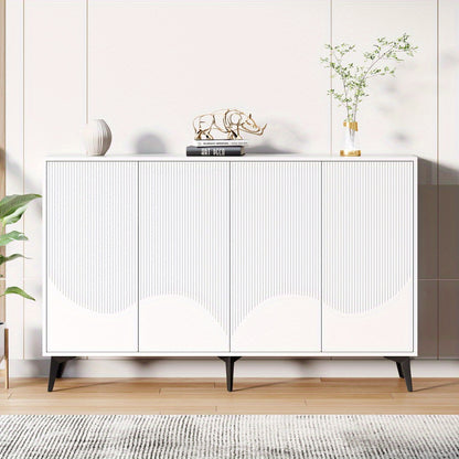Modern White Metal Storage Cabinet with 4 Doors & Adjustable Shelves - Freestanding Floor Cabinet, 68.58cm Height, 4-Wheel Mobility, No Assembly Required, Space-Saving Design for Entryway, Living Room, Bedroom - Durable Metal