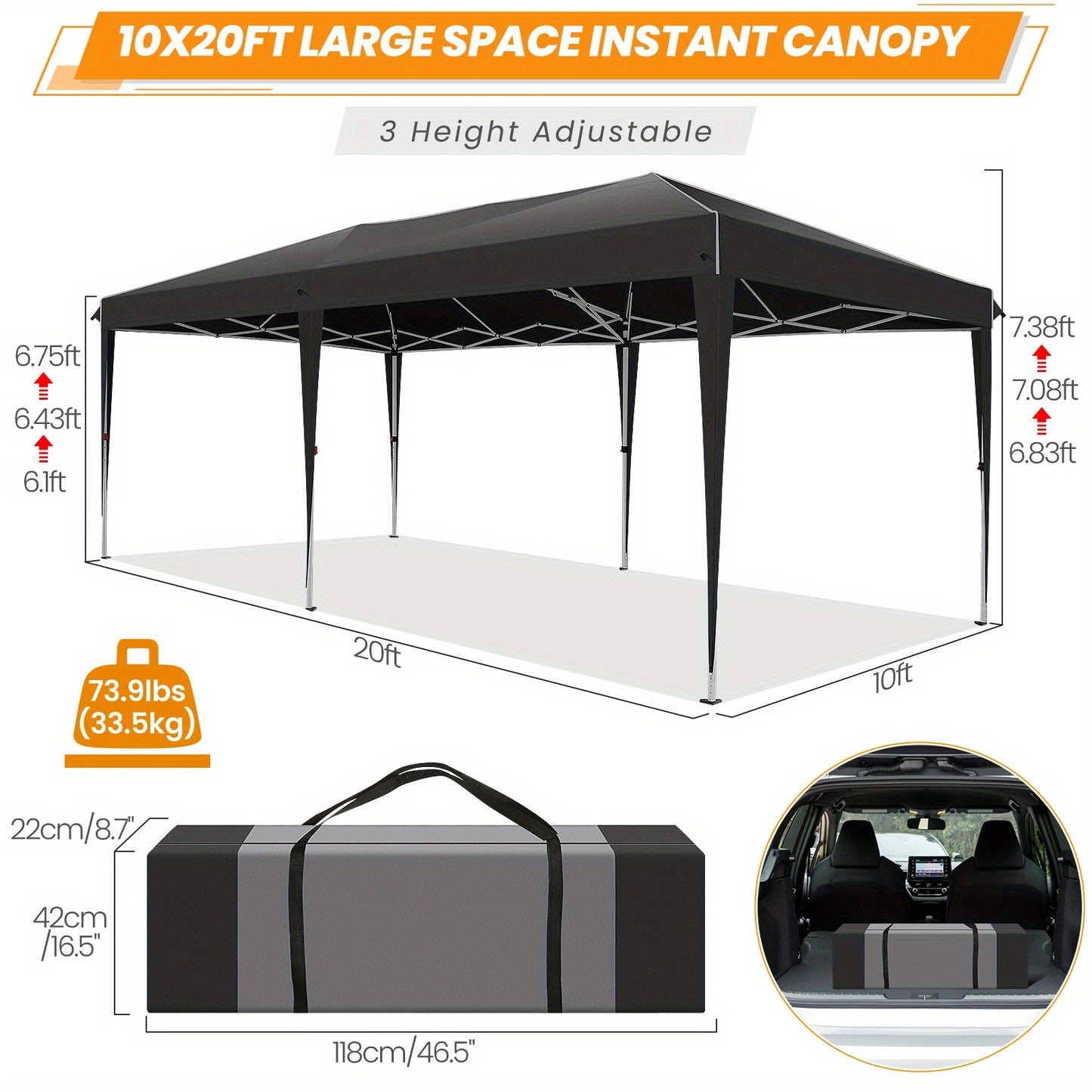 Pop-Up Gazebo – Tuin Tent – Evenementen Tent – Marktkraam Overkapping – 3X6 Meter – UV50+ Bescherming – Stevig Lichtgewicht Frame - QUORE