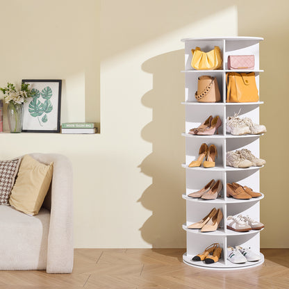 VEVOR 7-Tier Rotating Shoe Rack Tower 360° Spinning Shoe Display Carousel White