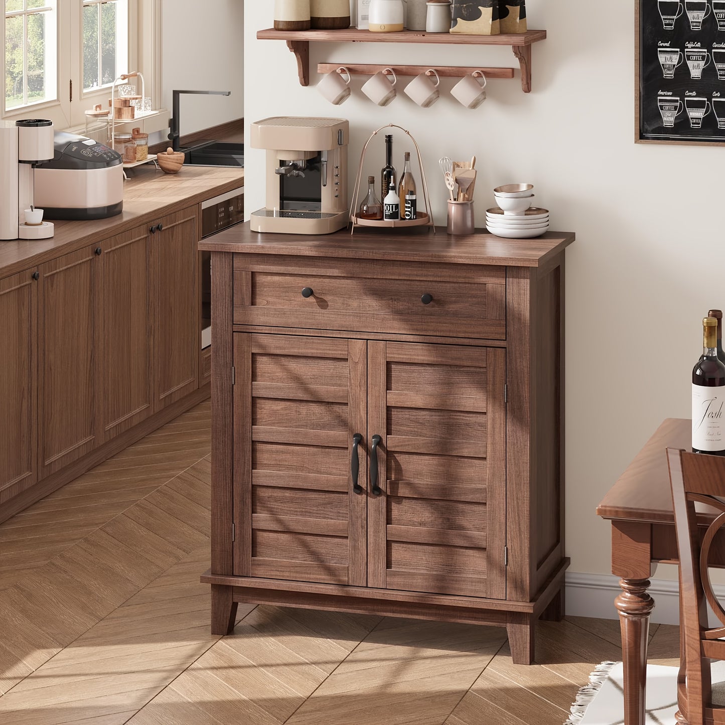 Sideboard – Dressoir – Opbergkast – Kast – Wandmeubel – Modern Design – MDF Hout – 91,5 cm Hoog – 2 Compartimenten Met Lades – Bruin