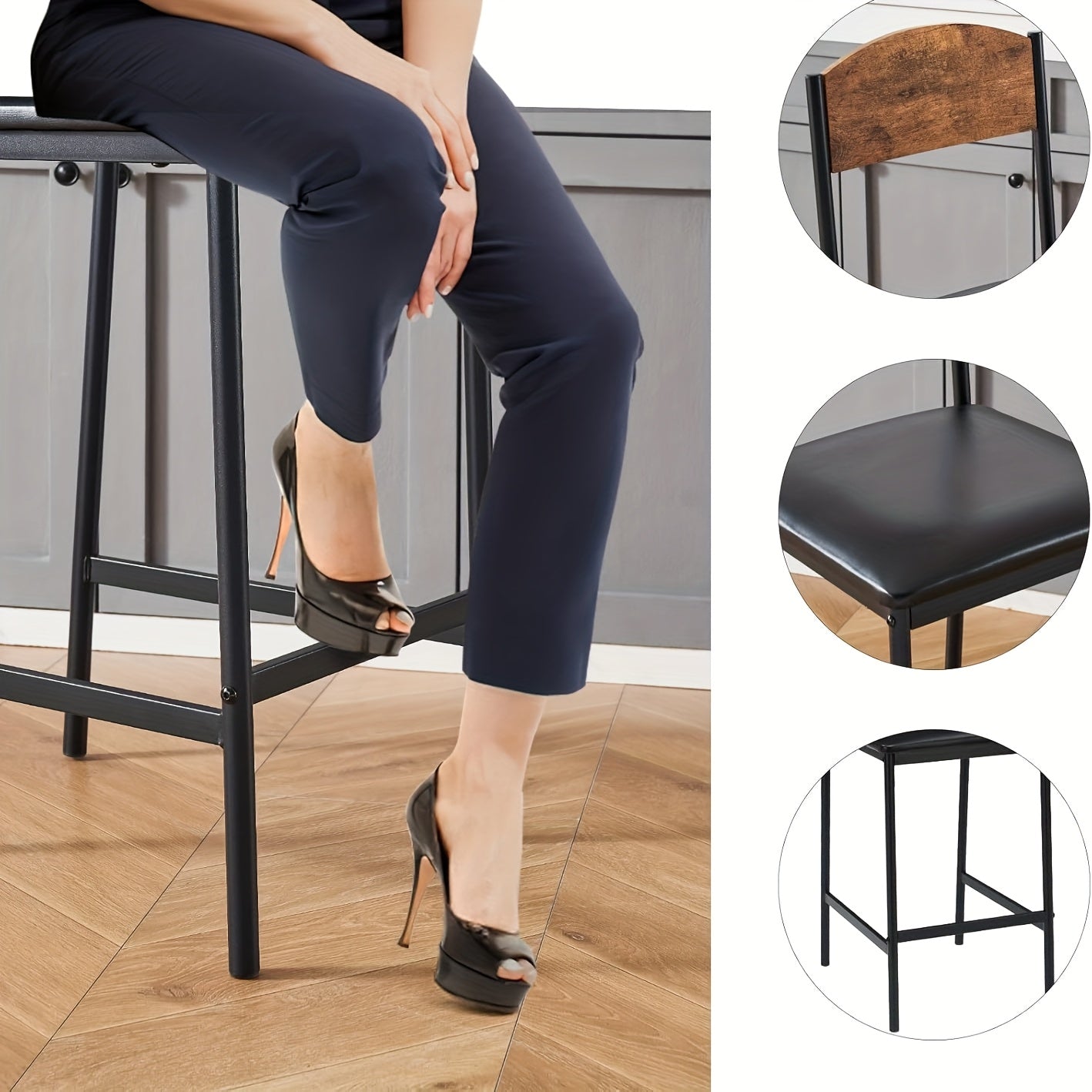 Bartafelset – Bartafel – Barkrukken – Barstoelen – Eettafelset – Bruin – Industrieel Design – Ingebouwde Wijnrekken